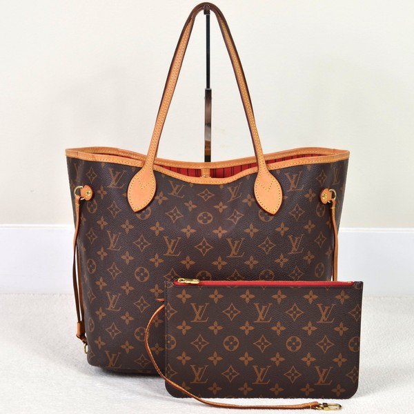 Louis Vuitton Neverfull MM Monogram Leather Tote Shoulder Bag Handbag Purse