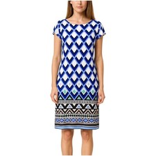 Jessica Howard Women's Shift Dress Cap Sleeve Blue White Geo Print Size Medium