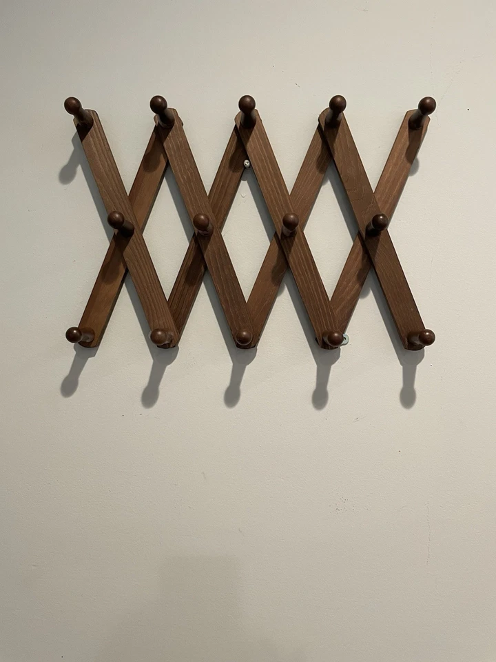 Acordeón de madera - Perchero de pared estilo, perchero expandible, 14 clavijas Foto 2 de 4
