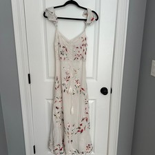 Anthropologie Farm Rio Quintana White Embroidered Floral Maxi Dress