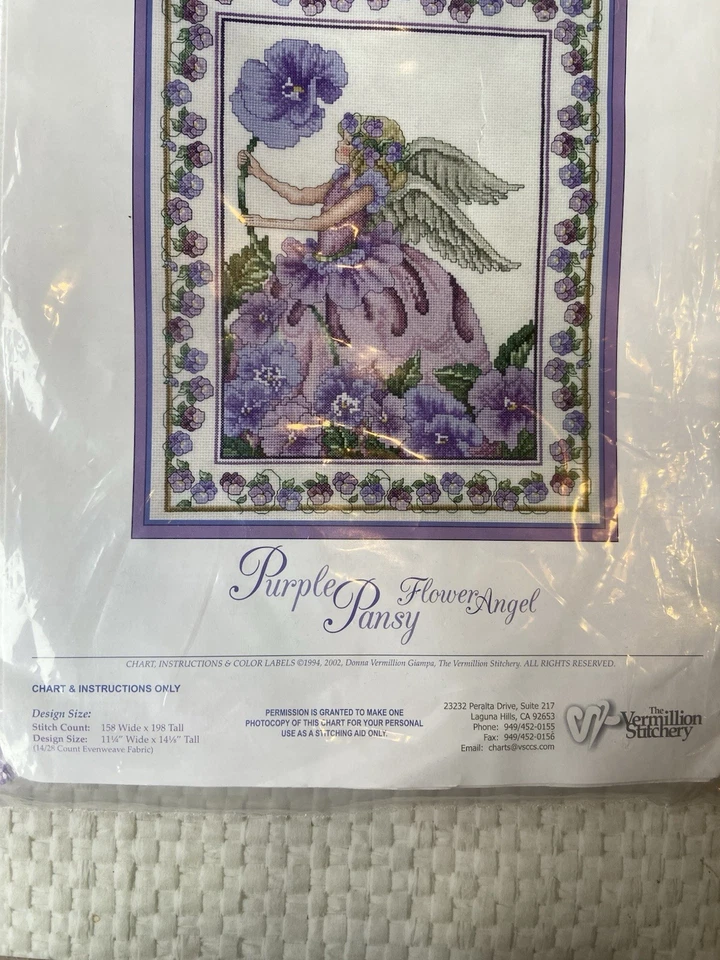 The Vermillion Stitchery Purple Pansy Angel Counted Cross Stitch Chart 126 - Image 3 of 4