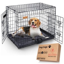 Image of BELOFAY Dog Cage Crate - Heavy Duty Metal Frame - Dual Door, Collapsible S,M,L,X