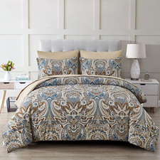 Boho Comforter Set 7 Pieces Bed in a Bag Comforter Boho Paisley Queen Brown