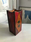 Original KAKADU Hand Made plywood Abstract urn/vase Made in Israel 13" x 5.1