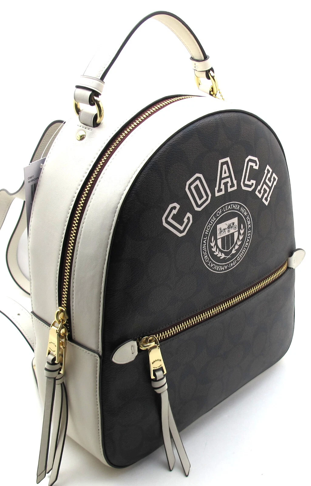 NUOVO Autentico Zaino COACH JORDYN Firma Varsity Motif Medium Marrone Gesso