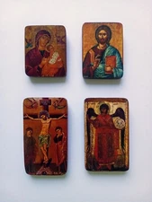  Orthodox Icons (Set of Four Miniature Handmade Wooden  Icons)