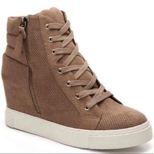 Steve Madden Tan White Lynn Hi Top Lace Zip Platform Sneaker Shoe 9