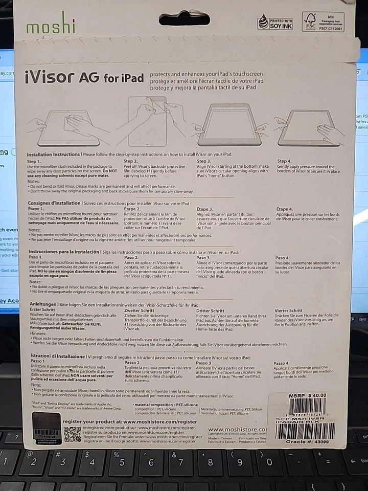 Moshi iVisor AG Screen Protector for iPad Air (Matte) - Anti-Fingerprint - New - Image 3 of 3