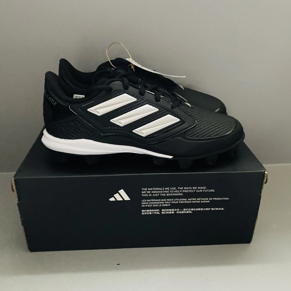 New Adidas Pure Hustle 3 MD K Black White Baseball Sports Cleats Youth Size 4.5 - Image 3 of 4