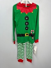 2 Pc Set Secret Santa Green Christmas Elf Pajama Pants  Top Kids Small 8 