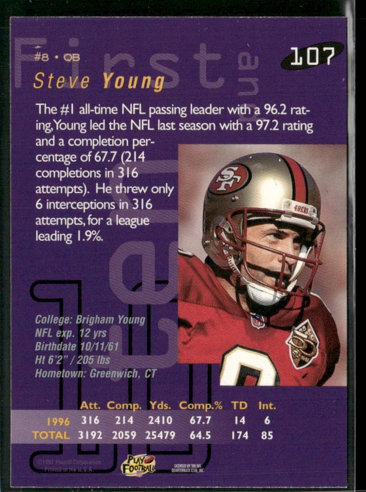1997 Playoff First & Ten #K107 Steve Young Kickoff - Image 2 of 2