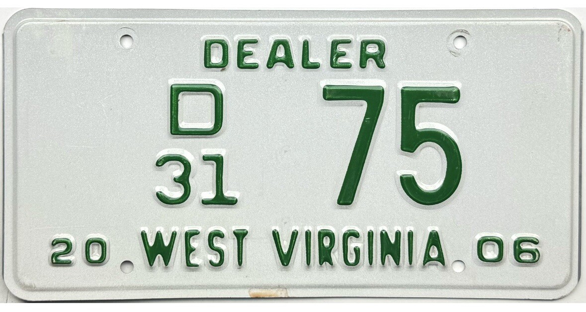 *99 CENT SALE* 2006 West Virginia DEALER License Plate 75 No Reserve
