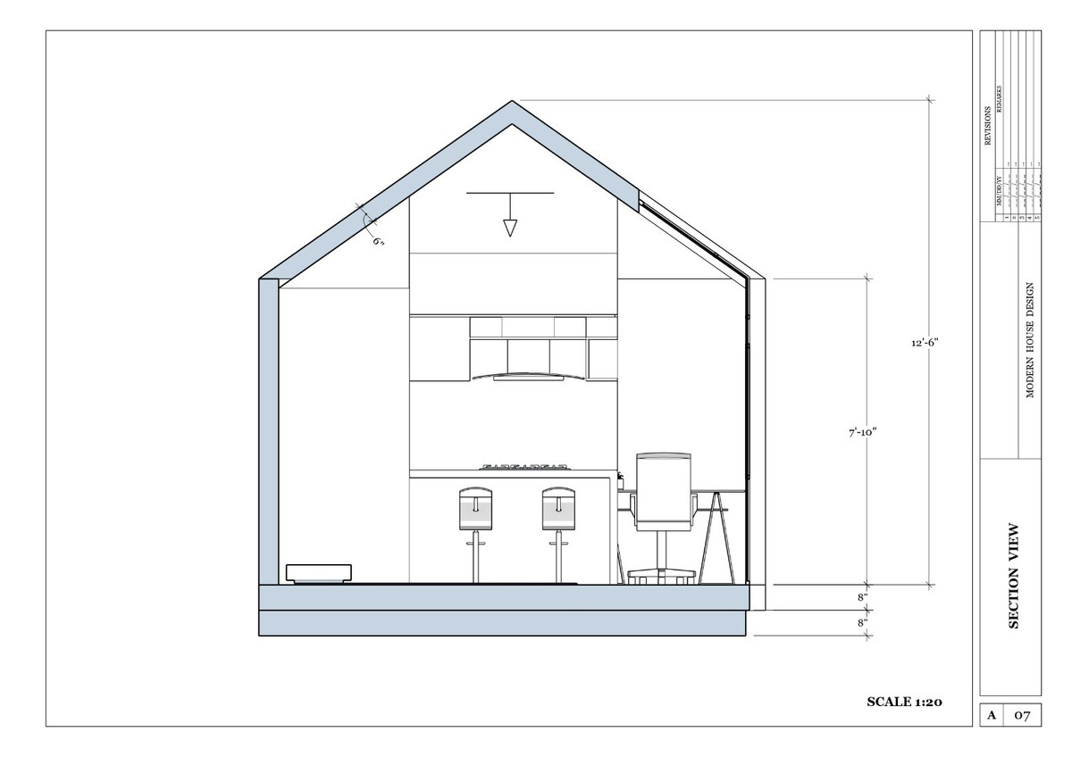 Plans De Maison Cabine Moderne 35’x12’ – Fichiers CAO + PDF + Images 3D, Prêts à Construire