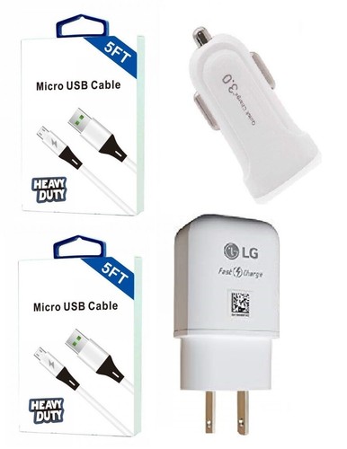 LG Fast Wall,5 Feet Micro+Car Adapter For LG STYLO 2.3 V10,G4,K20,K30,K40,ARISTO - Picture 21 of 21