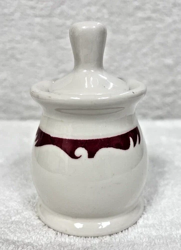 Vintage Restuarant Ware Mustard Condiment Jar w Spoon Attached to Lid Great Shap