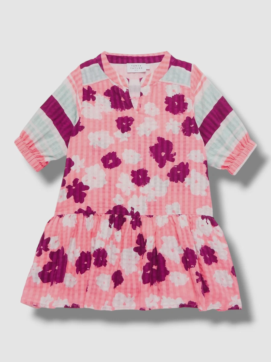 125 Tanya Taylor Girl s Pink Floral Short Sleeve Evelyn Mini