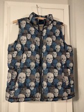Old Navy Boys Puffer Vest Skull All Over Print Winter Blue Fleece Lined L 10 12