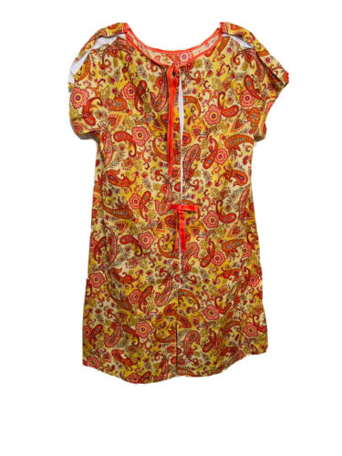 Dear Johnnies Hospital Gown Ava Orange Cotton Snap & Ties Nursing Size S/M - NWT