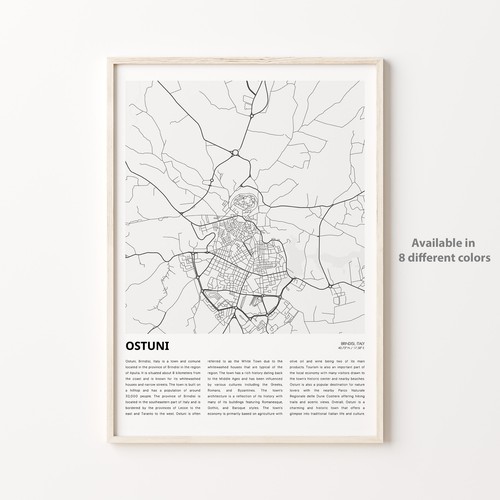 Ostuni City Map Print, Brindisi Travel Poster, Wall Art - 第 1/6 張圖片