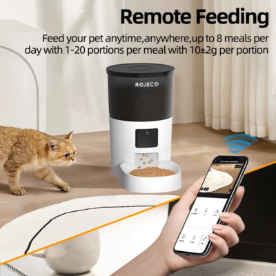 VIMTAG 2.5K Smart Pet Feeder with Camera   ROJECO Automatic Cat & Dog Food Dispe
