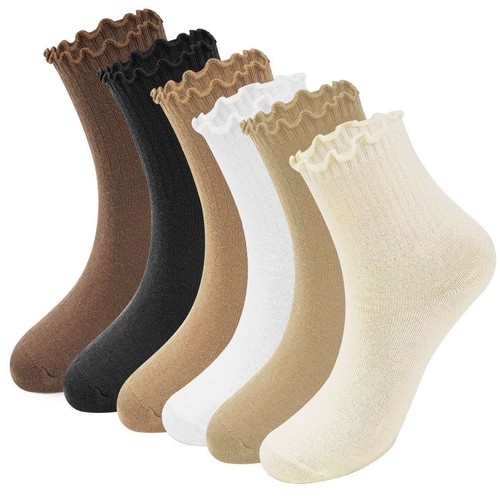 1/2/6Pairs Women Ruffle Socks Casual Ankle Breathable Knit Cotton Soft 4 Seasons - 第 2/21 張圖片