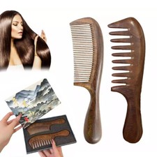 2x Wooden Wide Tooth Comb Natural Sandalwood Handmade Massage Beauty Hair Care