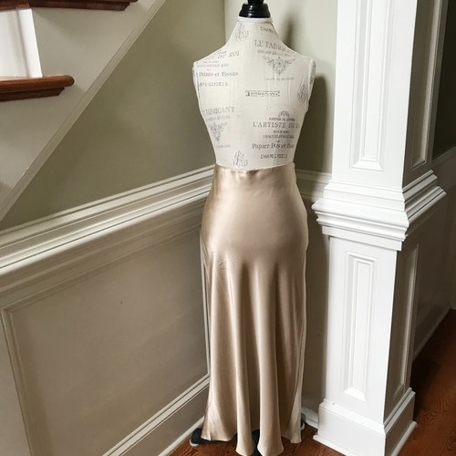 Frame 90's Bias Silk Midi Skirt Women's XL Khaki Tan Gold A-Line High Rise Waist - Picture 2 of 11