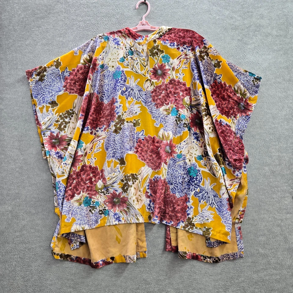World Market Women Kimono One Size Yellow Floral Viscose Polyester Bohemian - Image 4 of 4