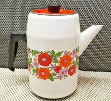 Antica Macchina per Caffè Metallo Smaltata Bianco Modello Fiori Decorazione