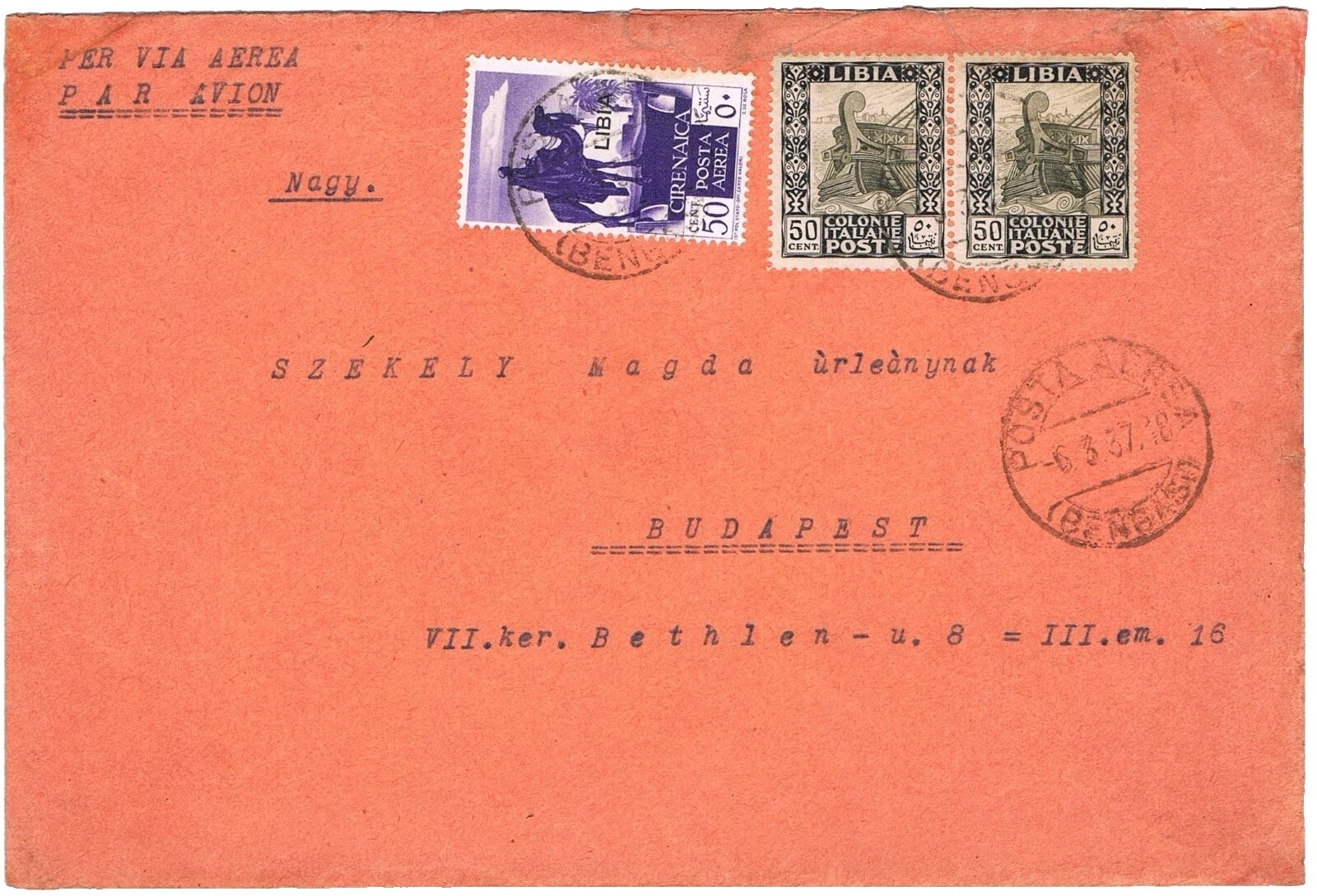 WWII Used Cover Italian Stamps