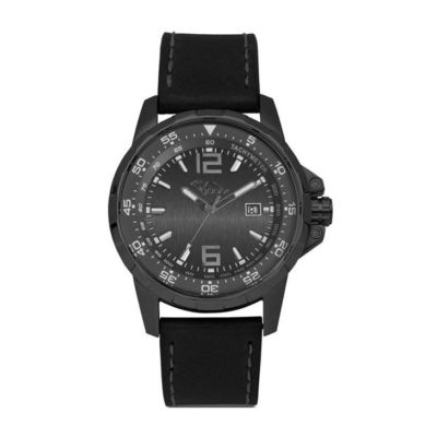 MENS TIME ONLY GOOIX HUA-05914 BLACK PVD STEEL CASE LEATHER STRAP WATCH