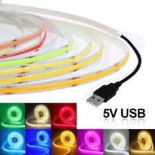 USB 5V COB LED Strip Super Thin 8mm 320LEDs/m Soft Flexible FOB Light Bar Decor