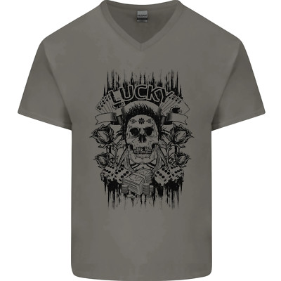 Gildan Lucky Dice Totenkopf Motorrad Biker Herren V-Neck T-Shirt Baumwolle