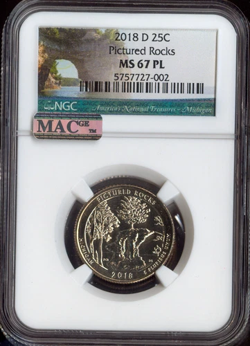 2018-D Pictured Rocks Quarter NGC MS67 PL Quality
