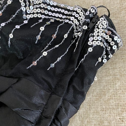 Masquerade Black Short Strapless Formal Dress Size 13/14 Silver Sequin Prom - Picture 5 of 6