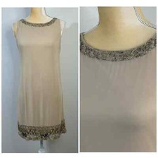 Alice + Olivia Size 2 Silk Sequined Mini Shift Dress Beige Sleeveless Lined