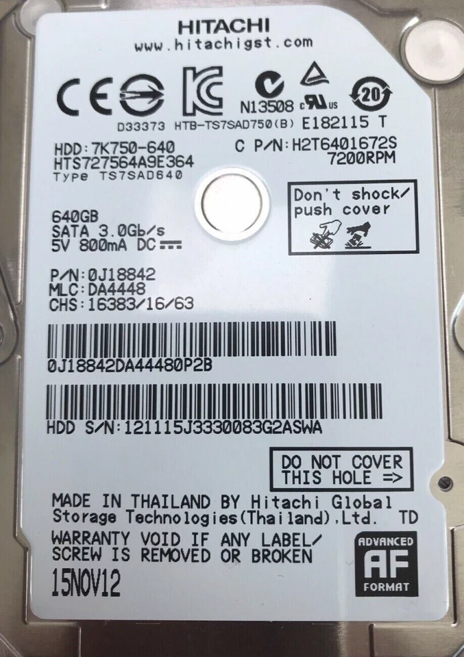 HGST Travelstar 7K750 HTS727564A9E364 640GB 2.5" Hard Drive - 0J12282 - Image 3 of 3