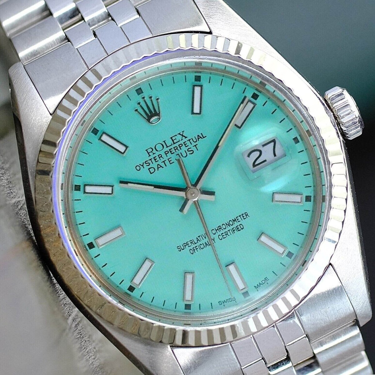 ROLEX DATEJUST MENS WATCH 18KW & SS TIFFANY INDEX DIAL ROLEX DATEJUST MENS WATCH 18KW & SS TIFFANY INDEX DIAL