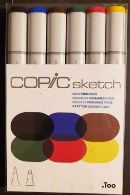 Copic Sketch BOLD PRIMARIES Dual-Tipped Refillable Ink 6PC  Markers Brand New!!!