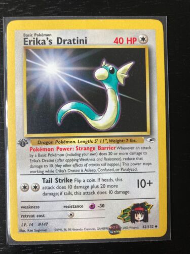 Pokemon Gym Heroes Non-Holo RARE 1st Edition Erika's Dratini  42/132 EX/NM - Picture 1 of 4