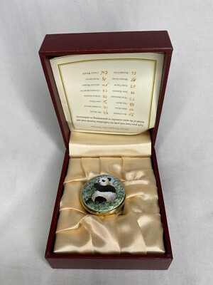 Staffordshire Panda Bamboo Enamel Box Hand Painted England 1994 Signed NIB