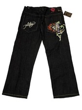Ed Hardy 2008 Skeleton Jeans Mens 42x34 Button Fly Embroidered Denim Y2K Read