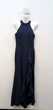 Woosea High Neck Split Bodycon Mermaid Evening Cocktail Long Dress S Navy Blue