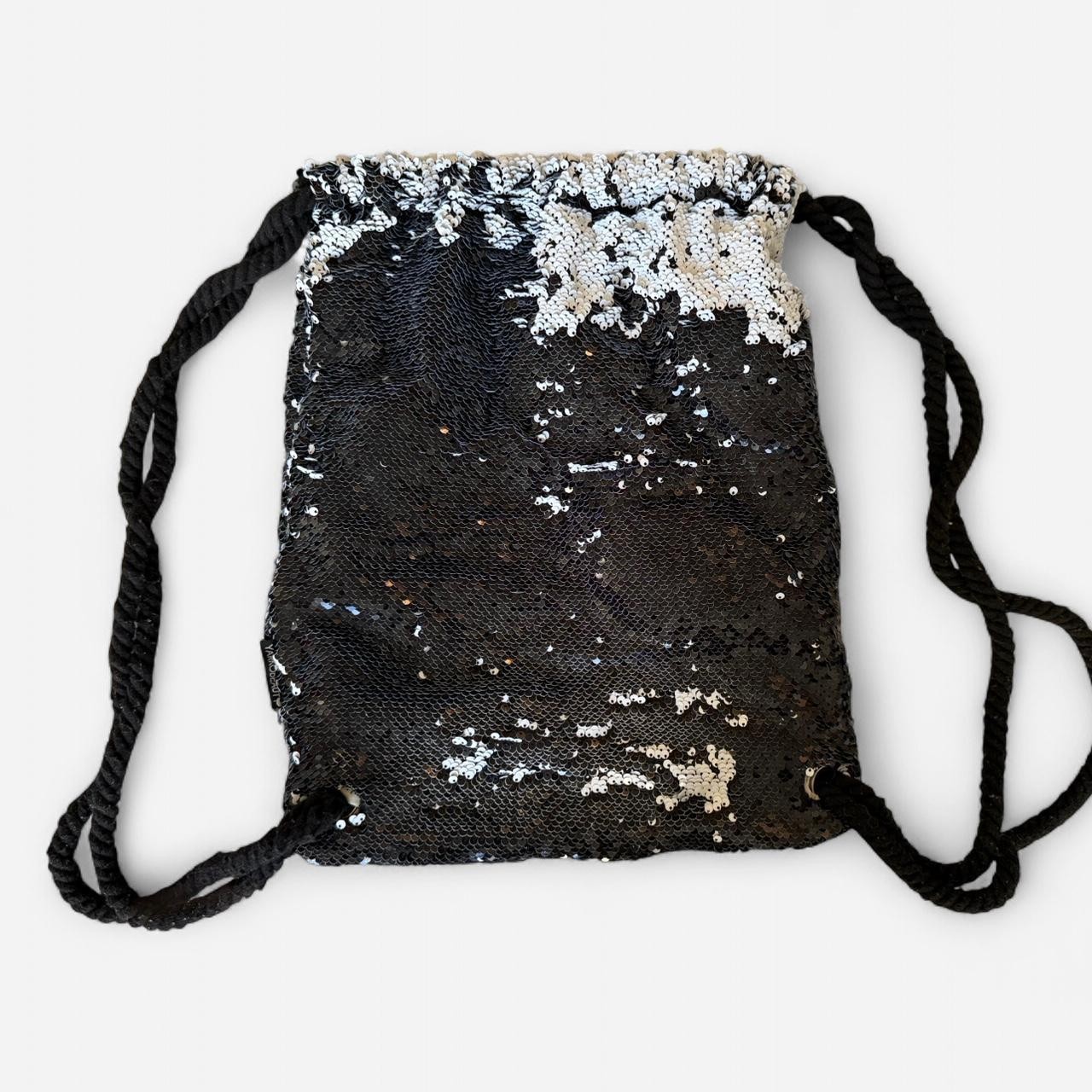 Black Sequin Drawstring Backpack Glam - image 2