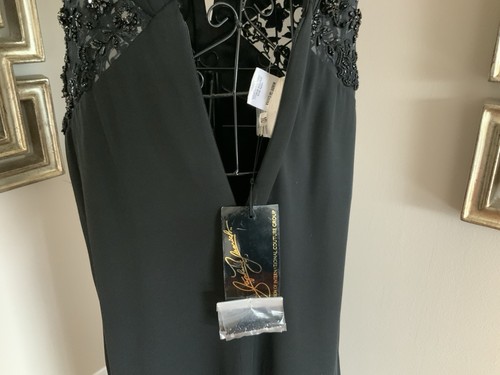 Precioso Vestido Stephen Yearick Negro Seda Con Cuentas Talla 10 Glamoroso *NUEVO CON ETIQUETAS - Imagen 6 de 14