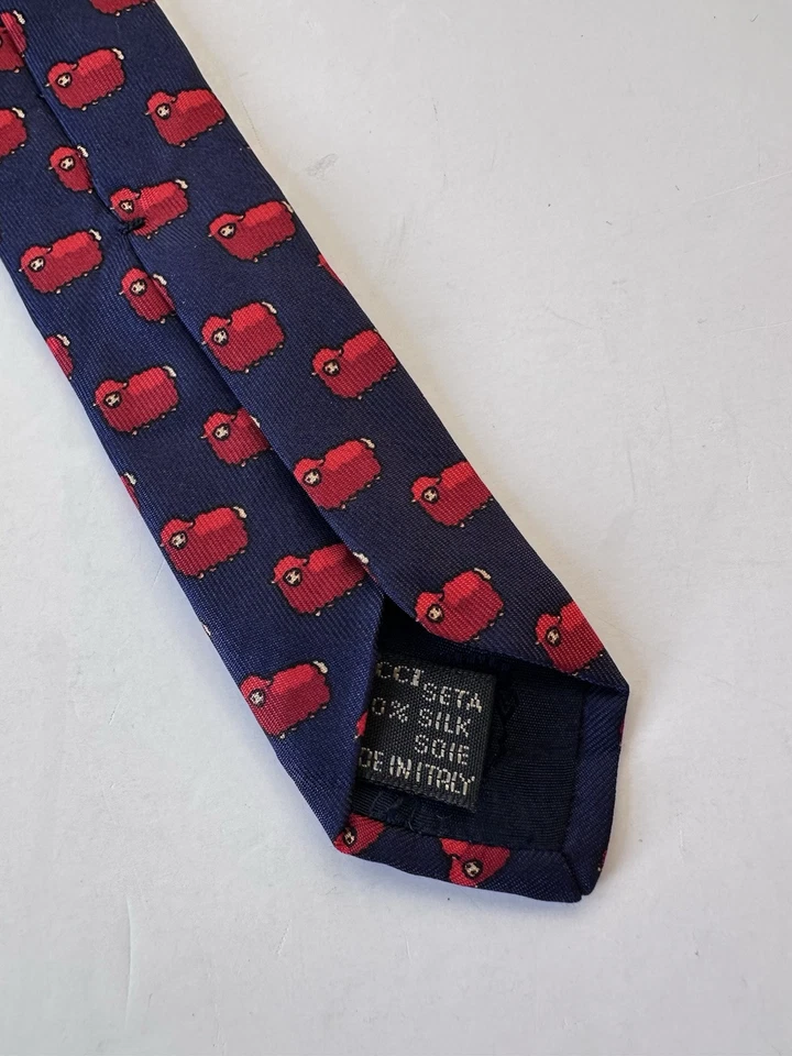 Gucci Silk Neck Tie Blue Red Sheep Print Men’s - Image 3 of 4
