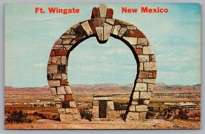 Inverted Horseshoe Monument Stone Plaque Mesas Ft Wingate NM Postcard TS-178