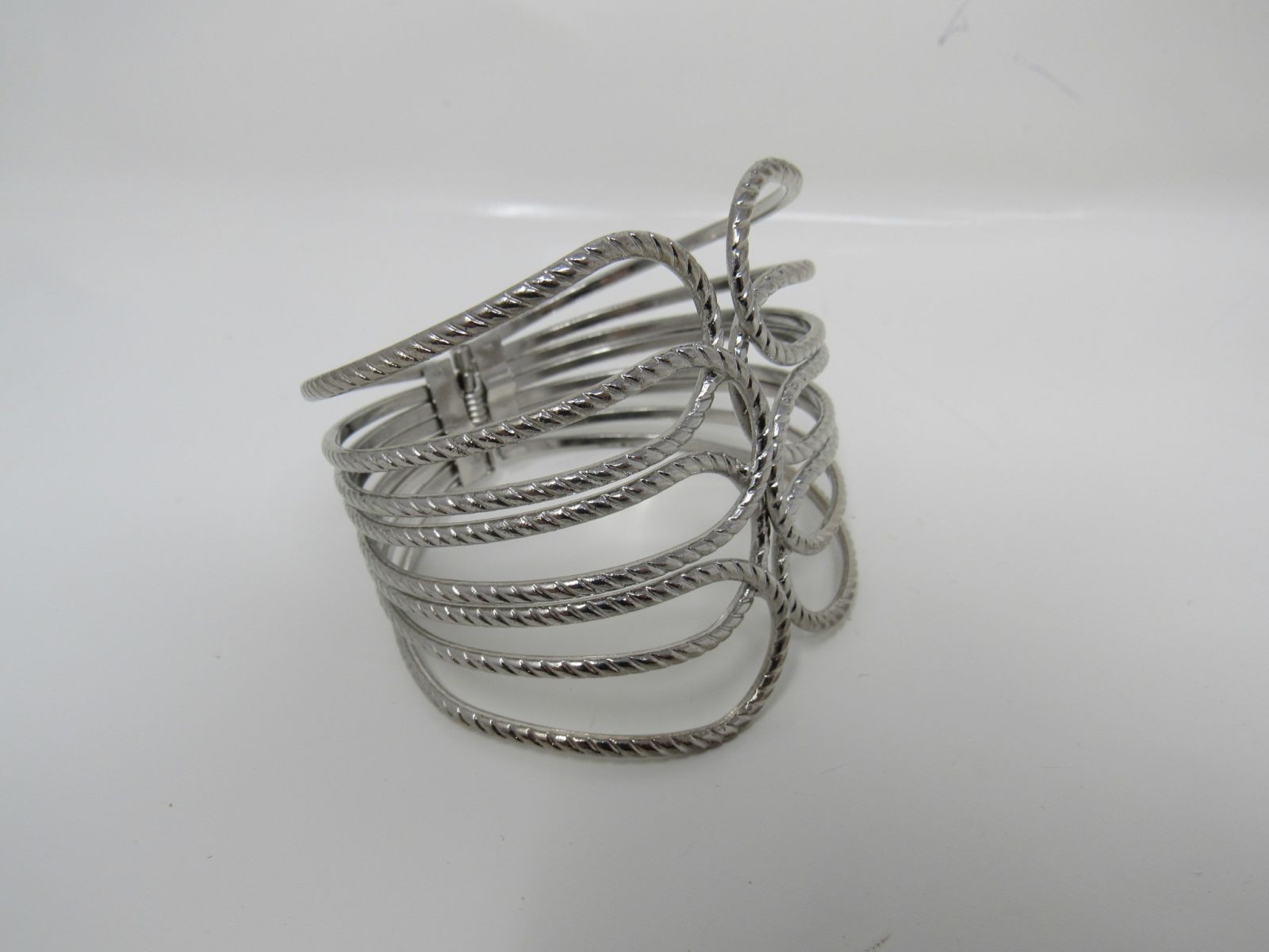 Designer Hinged Cuff Multilayer Bracelet Silver Female Adult
