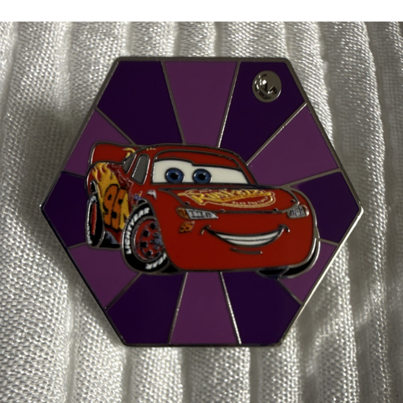 Disney Cars Lightning McQueen Hexagonal Pin Purple Background