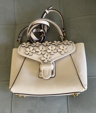 Coach Ivory Floral Applique Satchel Top Handle Bag Gold Hardware Bottom Studs